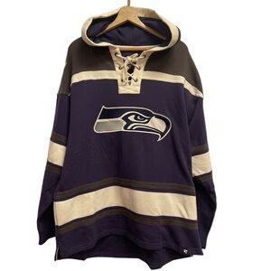 Seattle Seahawks '47 XL Lacer V-Neck Pullover Hoodie - Navy/Black licensed gear